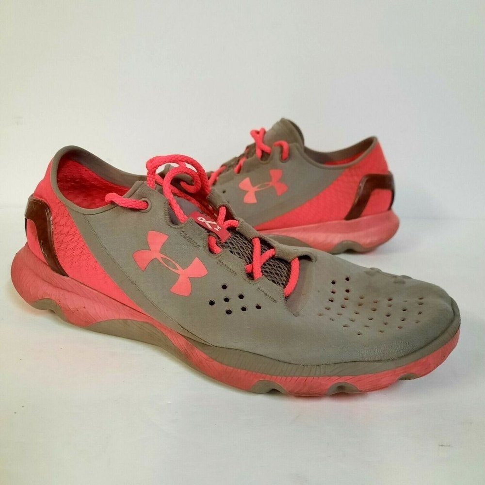Under Amour SpeedForm Women’s 9.5 Shoes Sneakers Grey Pink Gemini Breast Cancer